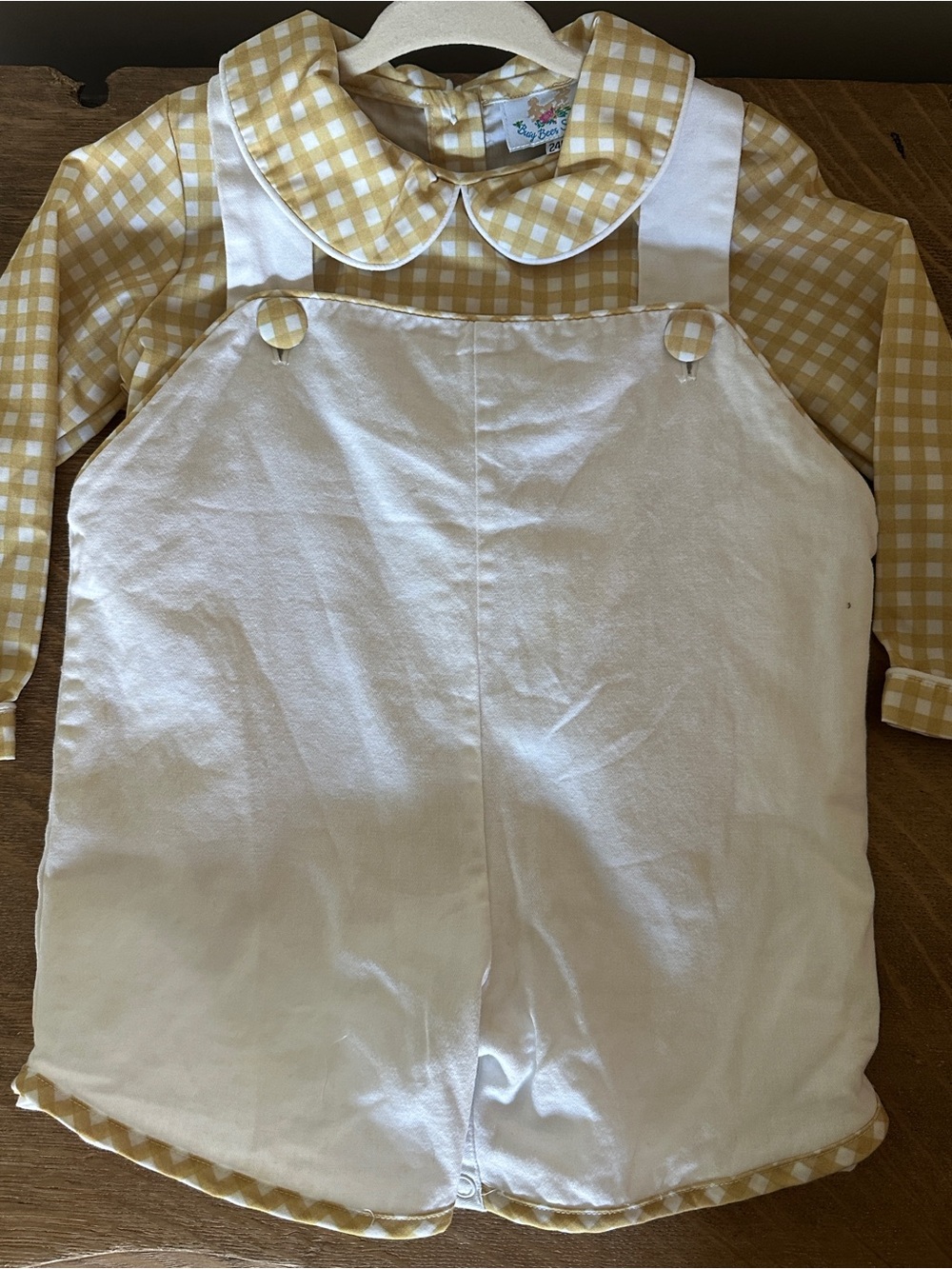 Cream Pinafore Overalls with Yellow Gingham Shirt - Kids Matching Set